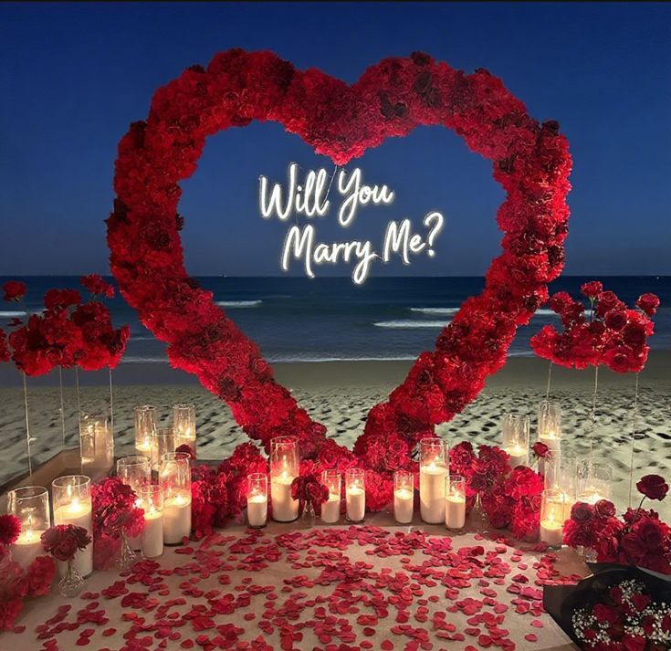 Red Romance Beach Proposal
